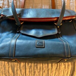 Dooney & Bourke Blue Satchel with Tan Accents